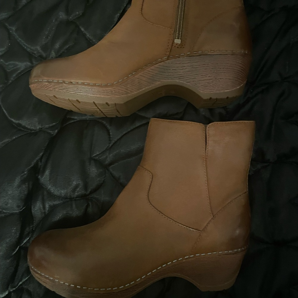 Dansko Brown Ankle Booties with Elastic Panels and Chunky Sole
